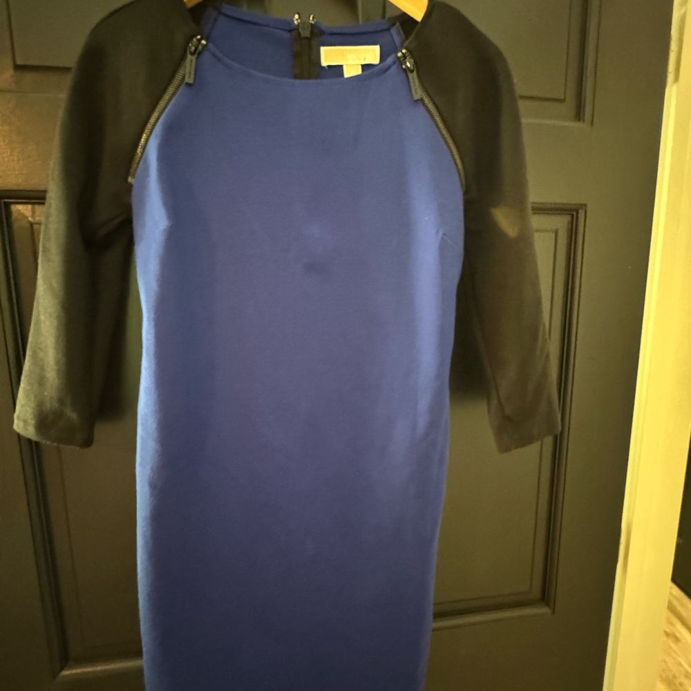 Michael Kors Blue and Black Long Sleeve Dress